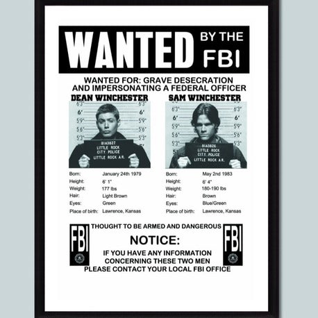 Supernatural | Wanted FBI | A3 Çerçeveli Poster
